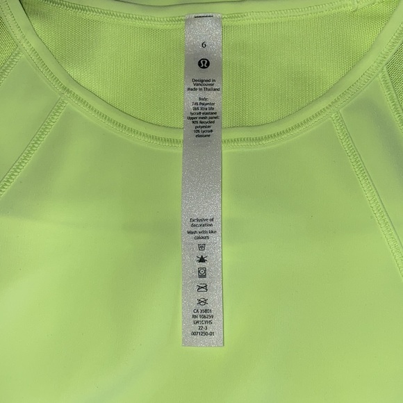 NWT 80's Retro Lime Yellow Women’s Lululemon Sculpt Tank SZ 6.Loose Fit - Picture 5 of 5